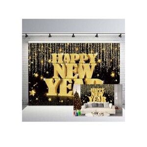 Mehofond Backdrop 7X5FT Happy New Year Black Gold Photo Booth Props Background